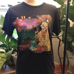 Crew neck t-shirt with Bob Ross Cat